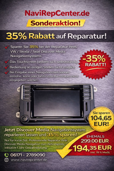 Reparatur VW / Skoda / Seat Discover Media MIB STD2 PQ NAV / Navigationssystem Touchscreen funktioniert nicht richtig / Touch ohne Funktion